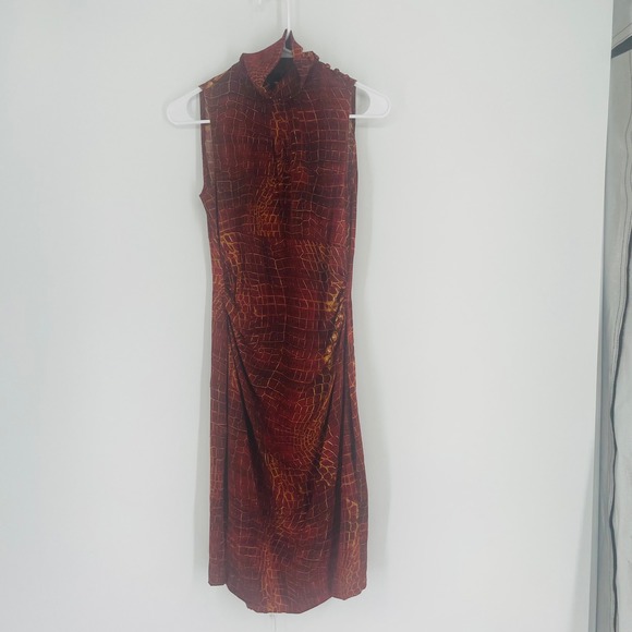 Diane Von Furstenberg Dresses & Skirts - Diane von Furstenberg Vintage Crocodile Print Silk Mock Neck Ruched Midi Dress